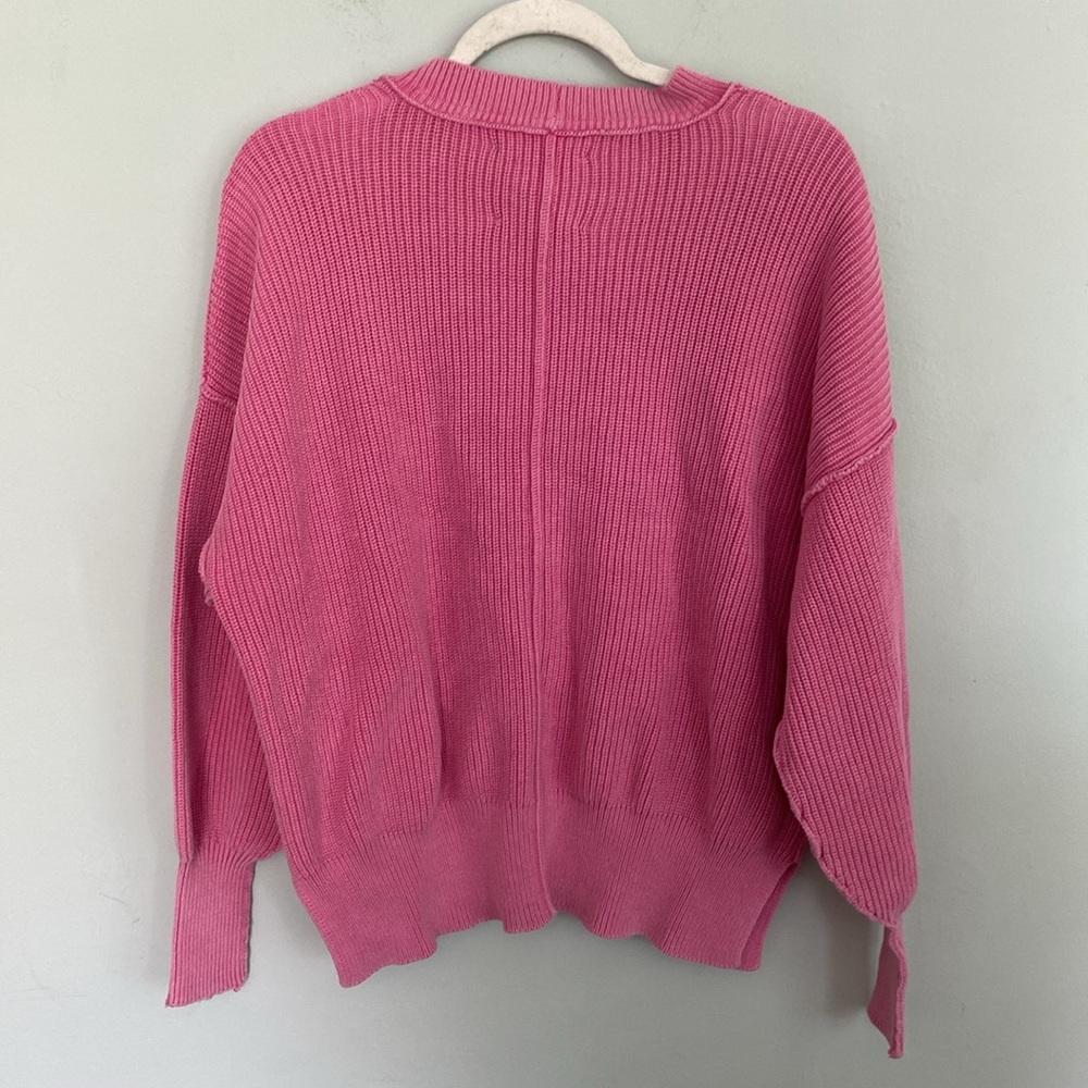 Aerie Women’s Bright Pink Crew Neck Knit Sweater Size XS Oversized - Picture 3 of 7